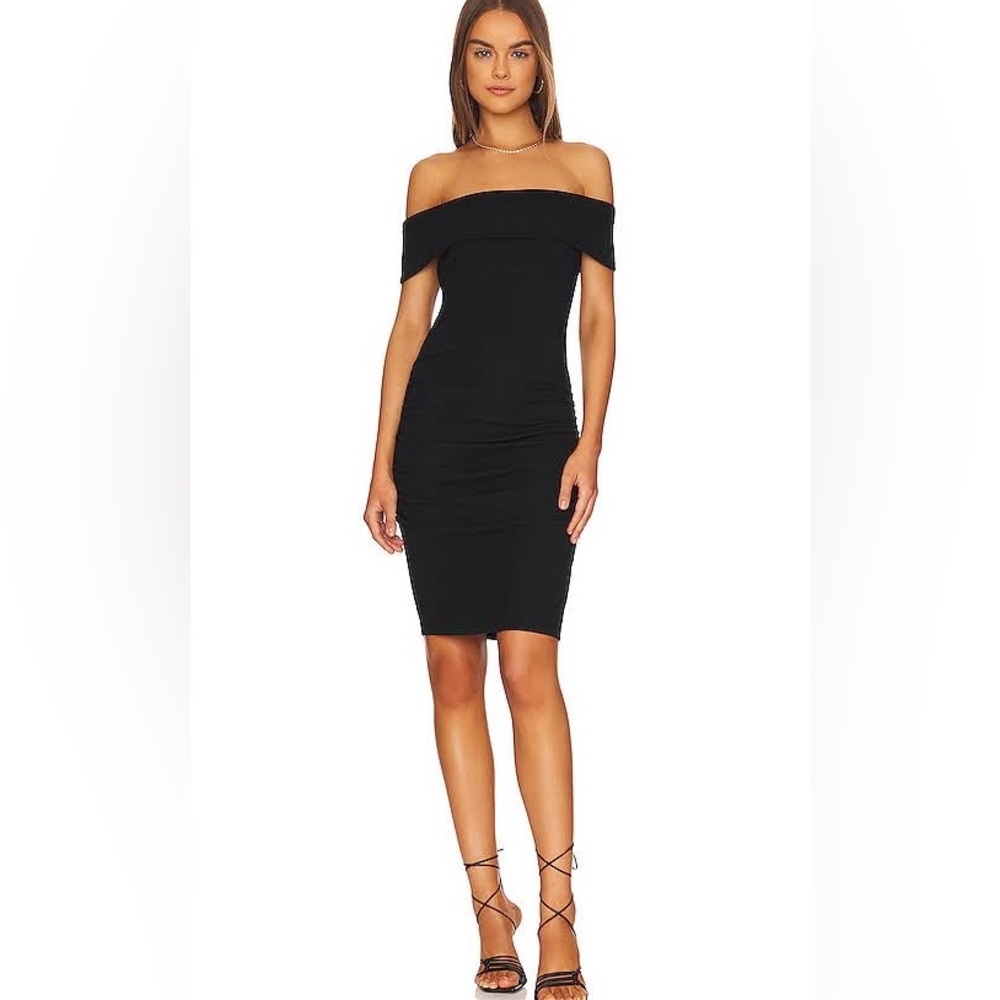 Michael Stars Ebony Ultra Rib Off the Shoulder Dress Black Size M